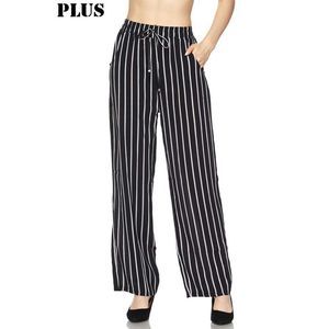 Plus Black & White Striped Wide Leg Pants